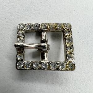 Silver Tone Rhinestone Simple Basic Small Belt Buckle